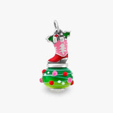Enamel Christmas Cowboy Boot Art Glass Charm