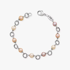 Twisted Wire Link Bracelet with Multi-Colored Cultured Pearls