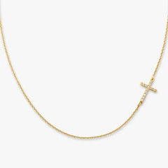 Delicate Pave Diamond Horizon Cross Necklace