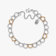 Twisted Wire Connected Hearts Charm Bracelet