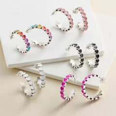 Enamel Connected Hearts Hoop Earrings