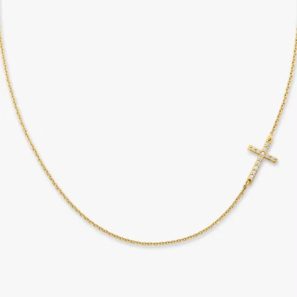 Delicate Pave Diamond Horizon Cross Necklace