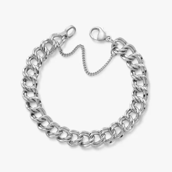 Heavy Double Curb Charm Bracelet