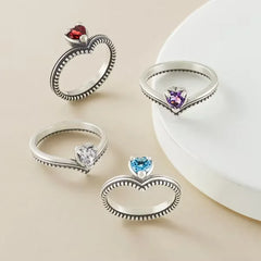 Beaded Chevron Heart Gemstone Ring
