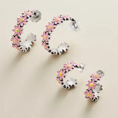 Enamel Mini Flower Hoop Earrings