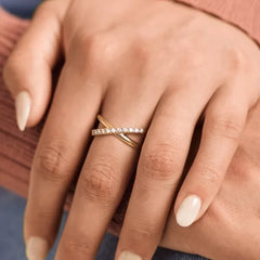 Pave Diamond Crossed Ring