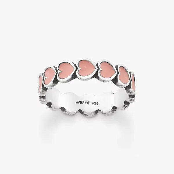 Enamel Connected Hearts Ring