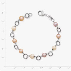 Twisted Wire Link Bracelet with Multi-Colored Cultured Pearls